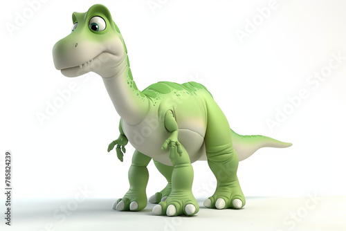 A cute green dinosaur with big eyes and a long neck.