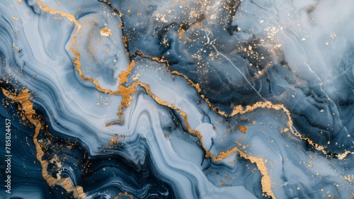 Close-up of a blue marble with gold detail - This image displays a blue marble surface with striking gold details conveying a sense of luxury and exclusivity photo