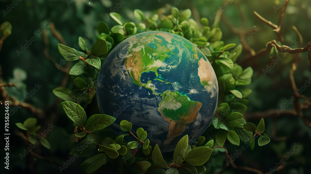 Vibrant earth, symbolizing impact of plant-based life on global conservation. Portrayal promoting a sustainable, plant-based lifestyle for environmental and planetary health Vibrant earth, symbolizing impact of plant-based life on global conservation. Portrayal promoting a sustainable, plant-based lifestyle for environmental and planetary health