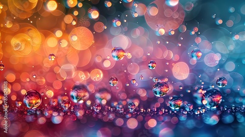 Colorful lights reflecting on water droplets