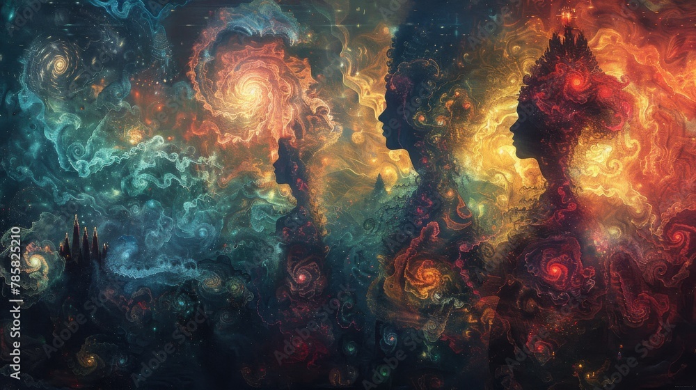 Fototapeta premium Ancient Ritual: Tribal Elders Communicating with Cosmic Entities