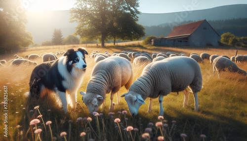 Border collie dog herding sheep photo