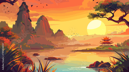 Chinese landscape  Vector Illustration  Background