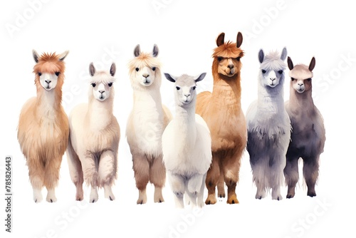 Group of alpaca. Isolated on a white background. photo