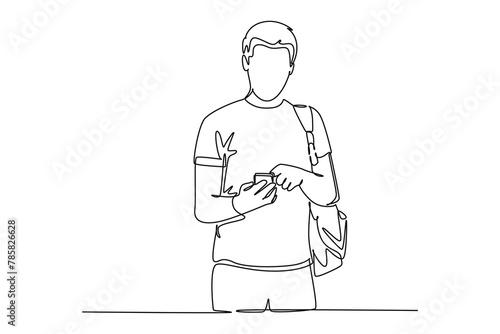 Continuous one line drawing People holding, using mobile phones concept. Doodle vector illustration.