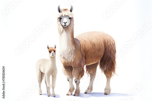Llama and alpaca family isolated on white background.