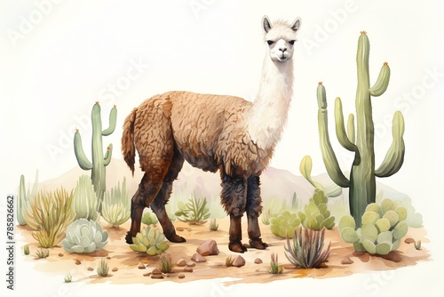 Llama in the desert. Hand drawn llama illustration. photo