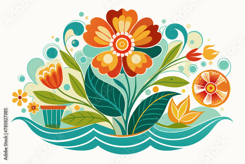Charming retro flowers bloom against a pristine white backdrop.