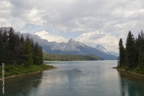 Maligne Lake on a Cloudy Summer Day