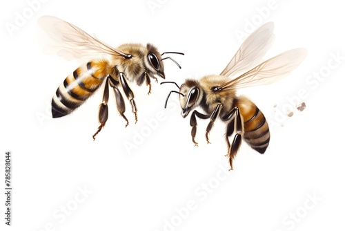 Two bees. Watercolor illustration. Isolated on white background.