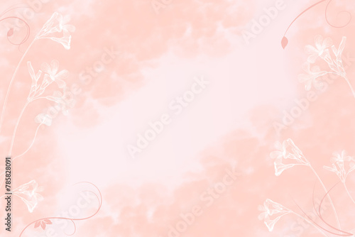 Watercolor background in pink tones with flowers drawn in lines.