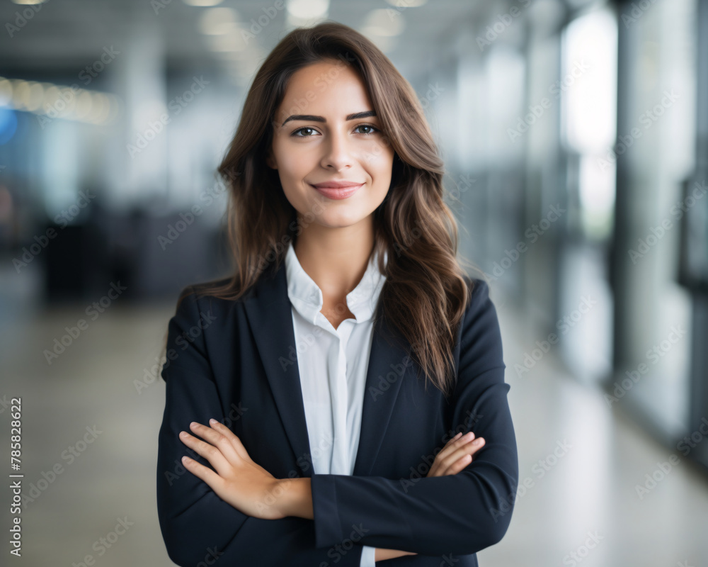 Portrait of beautiful young businesswoman with arms crossed standing in office Portrait of beautiful young businesswoman with arms crossed standing in office