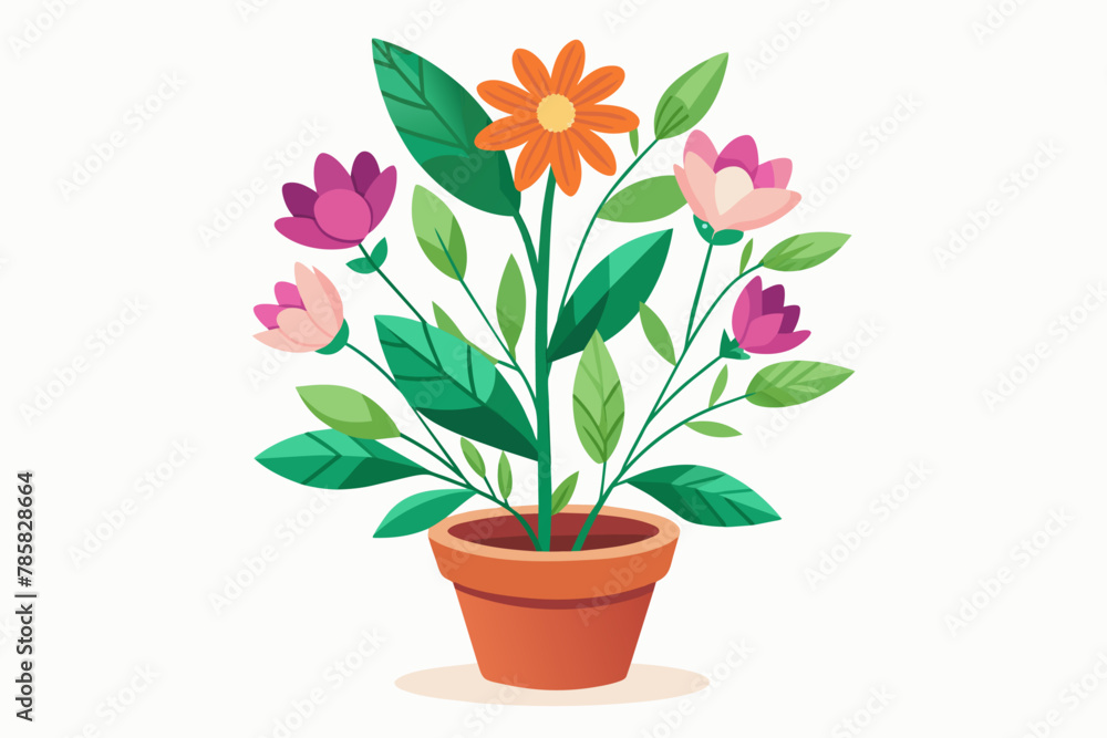 Charming plants with colorful flowers bloom against a pristine white background. Charming plants with colorful flowers bloom against a pristine white background.