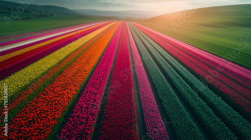 Nature's Artistic Masterpiece: Vivid Colors in a High-Detail Tulip Field