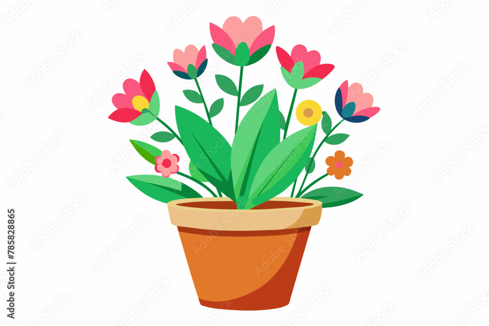 A charming potted plant with vibrant flowers, isolated on a white background.