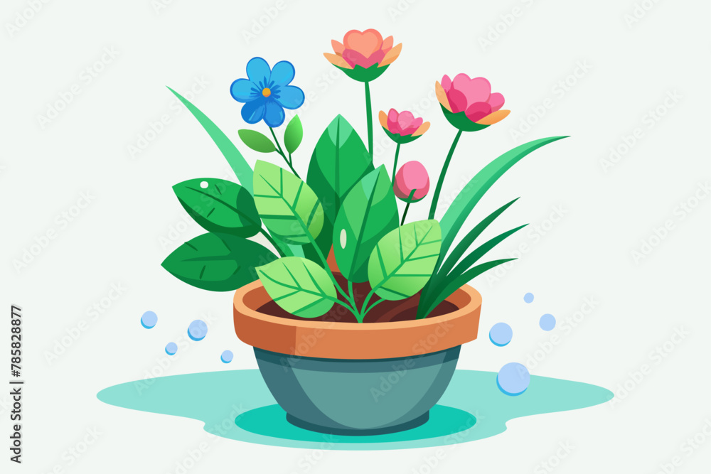 Charming potted flowers against a white backdrop Charming potted flowers against a white backdrop