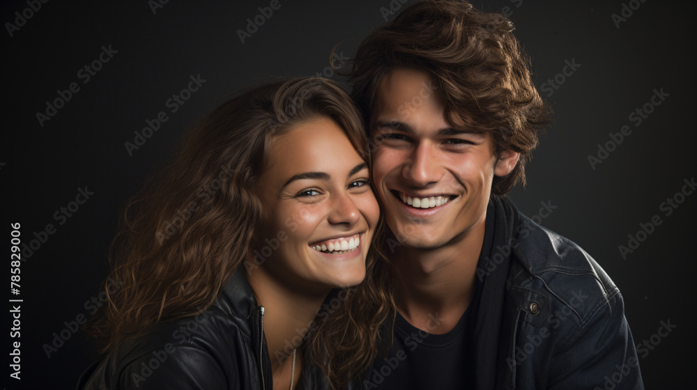 Portrait of a happy young couple in love on a black background Portrait of a happy young couple in love on a black background