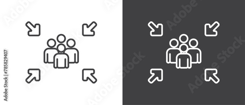 Line icon of Assembly point sign. gathering point signboard, Assembly point icon, emergency evacuation icon symbol, assembly sign vector illustration in black and white background.