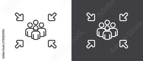 Line icon of Assembly point sign. gathering point signboard, Assembly point icon, emergency evacuation icon symbol, assembly sign vector illustration in black and white background. photo