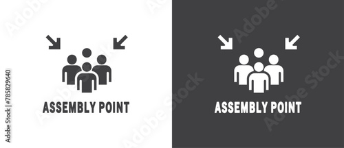 Flat icon of Assembly point sign. gathering point signboard  Assembly point icon  emergency evacuation icon symbol  assembly sign vector illustration in black and white background.