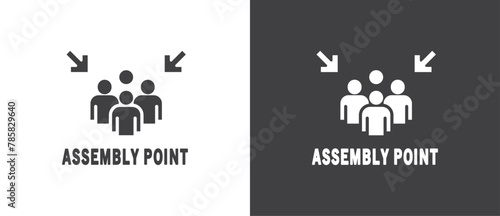 Flat icon of Assembly point sign. gathering point signboard, Assembly point icon, emergency evacuation icon symbol, assembly sign vector illustration in black and white background.
