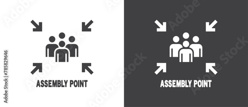 Flat icon of Assembly point sign. gathering point signboard, Assembly point icon, emergency evacuation icon symbol, assembly sign vector illustration in black and white background.