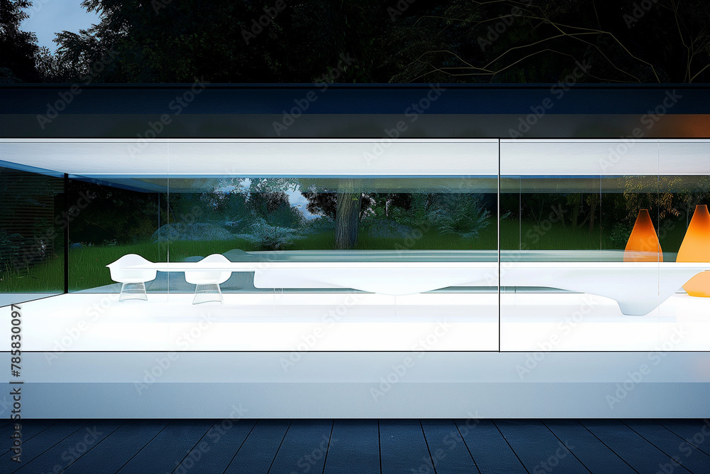 Fototapeta premium Serene Winter Garden with Glass Enclosures and Cool-Toned Palette, Diffused Natural Light in a Modern Oslo Villa