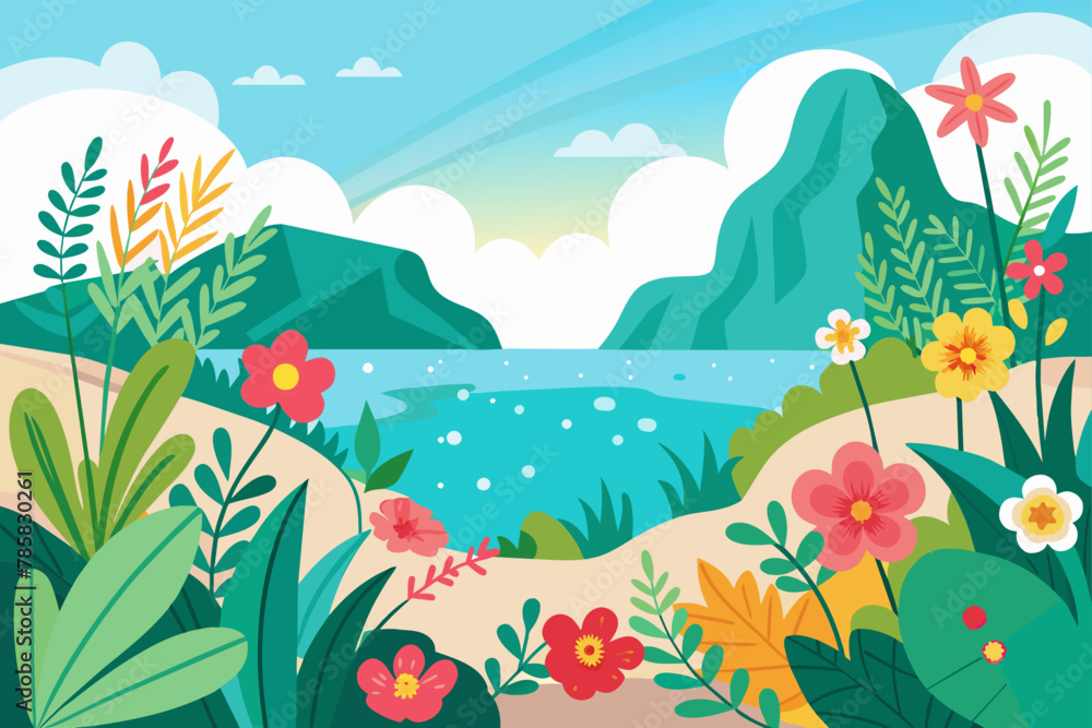 Fototapeta premium Sea charm with flowers on a white background