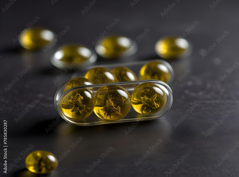 Cannabis extraction capsules infused with shatter on a glass jar
