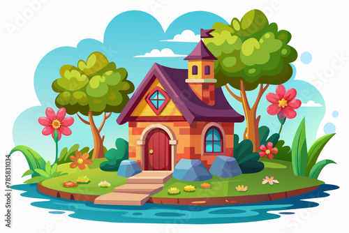 Charming cartoon spaceman holding a bouquet of flowers on a white background.