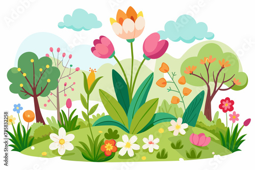 Spring's charm blooms vividly with a symphony of colorful flowers against a pristine white canvas.