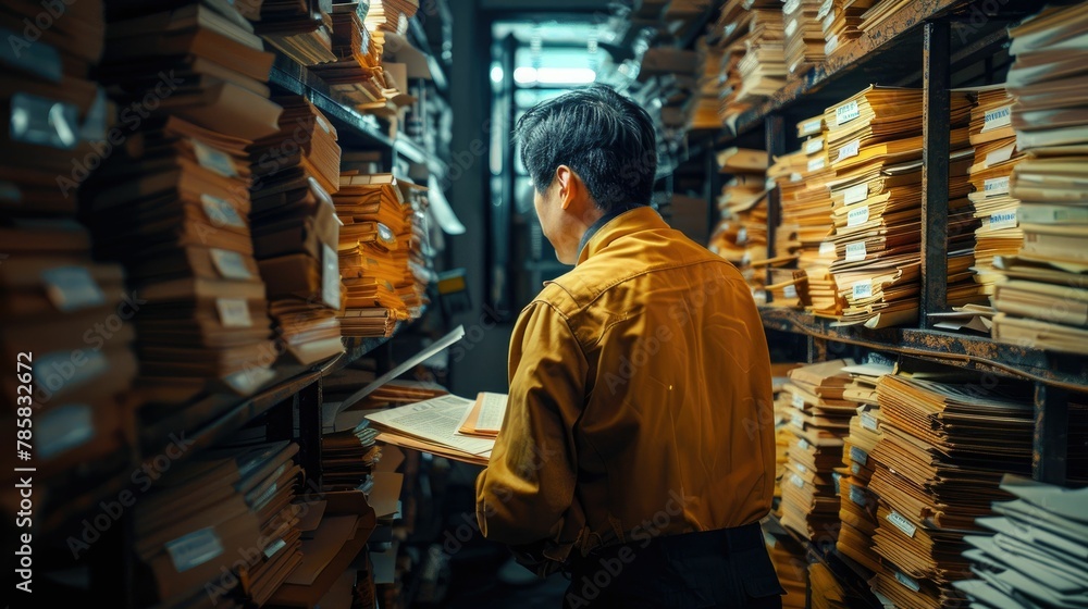 Desperate search through files in a dark office, Desperate search through files in a dark office,