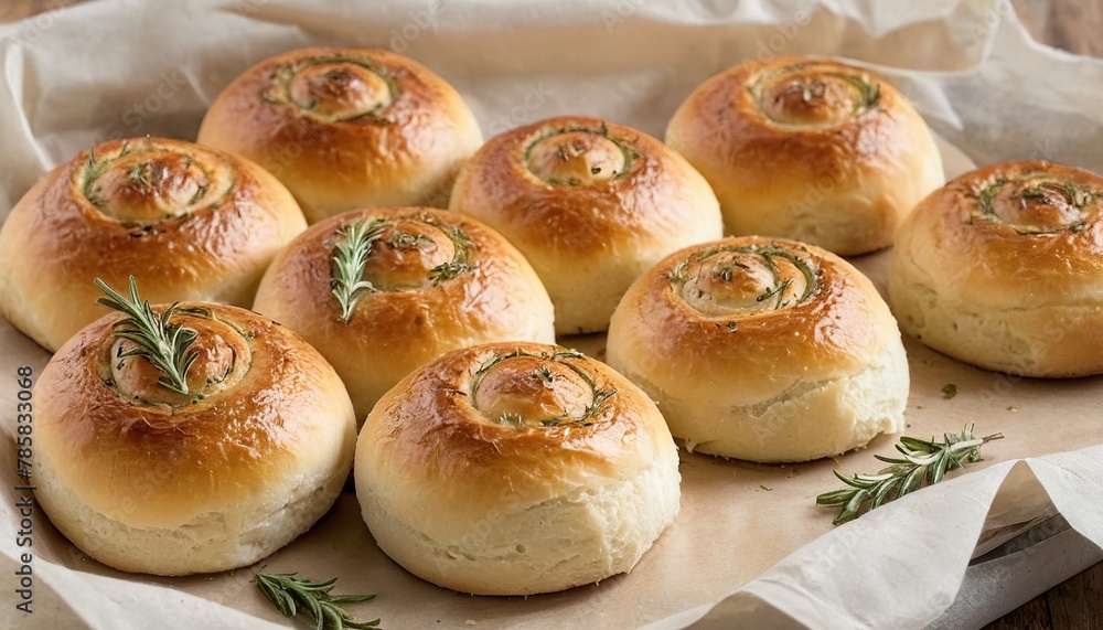 Food Photography: Homemade Baked Rosemary Rolls in Close Up
