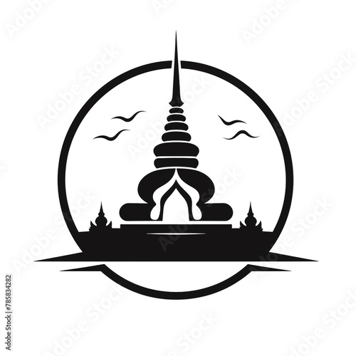 illustration icon black and white of busshist pagoda  with circle around photo