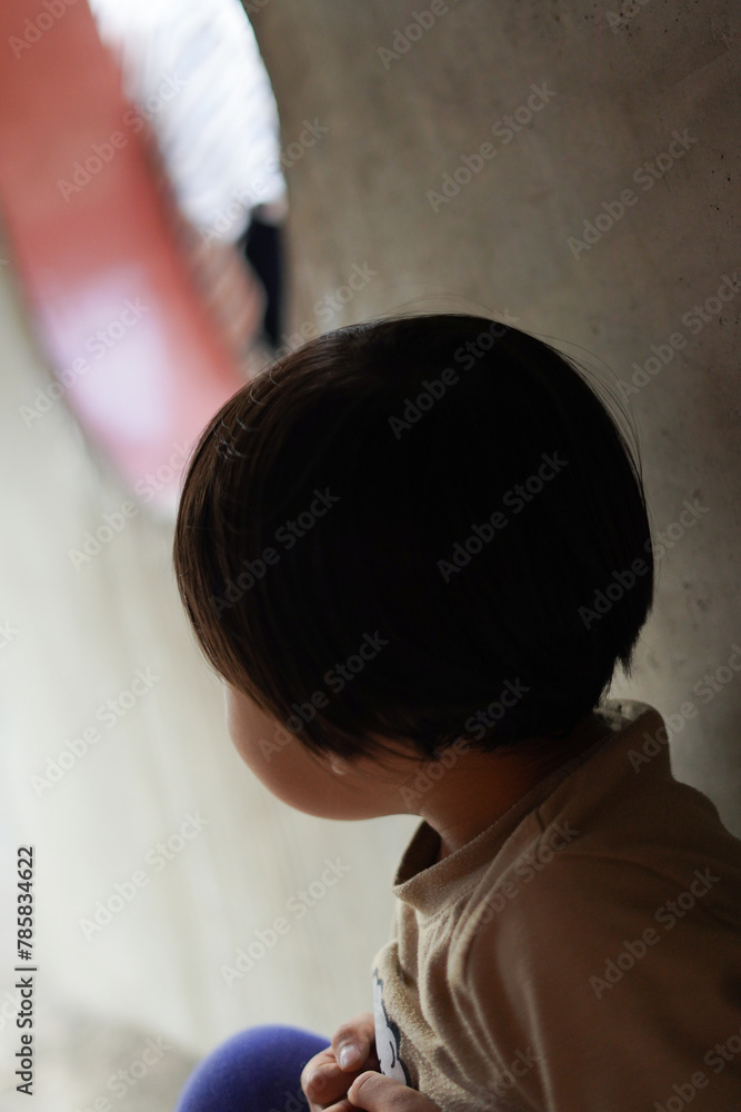 遊具の中で遊ぶ子供の後ろ姿 / Back view of children playing in the playground 遊具の中で遊ぶ子供の後ろ姿 / Back view of children playing in the playground