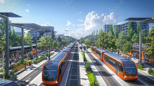Zero-Emission Public Transportation Network with Electric Buses and Solar-Powered Trains