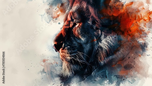  Watercolor Portrait of Lion with Jesus Shadow - Digital Art 