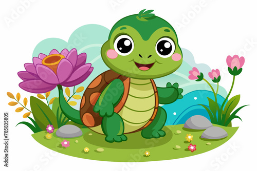 Charming cartoon turtle adorned with colorful flowers brings joy to all who behold it.