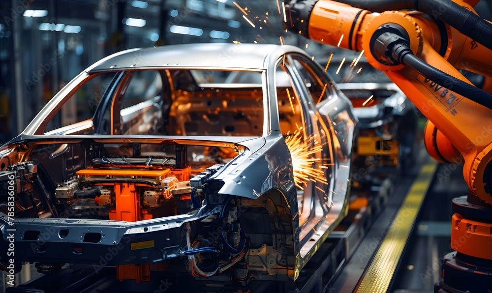 Fototapeta premium Robotic automation system for automobile assembly line