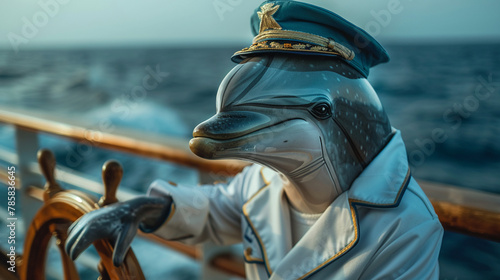 On a cruise ship a dolphin in human form as a ship captain photo