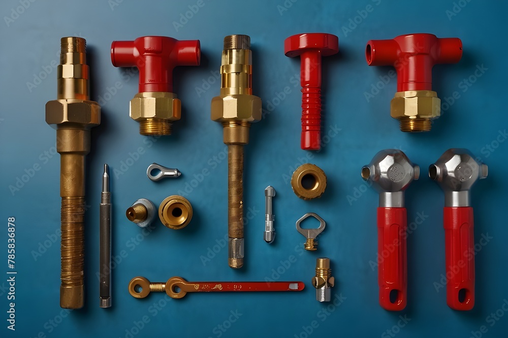 Plumbing tools and equipment overhead view on a blue background
Plumbing tools and equipment overhead view on a blue background