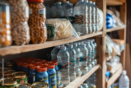 Shelves with jars and bottles in a cellar