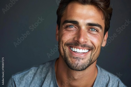 handsome man smiling with perfect teeth dental health advertisement studio portrait digital illustration