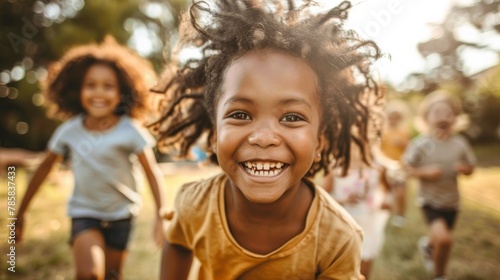 Unity and Joy: Diverse Children Playing Together in Neighborhood Park