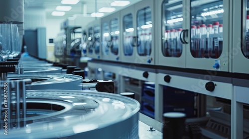 Bustling Laboratory with Row of Centrifuges Whirling Blood Samples Precisely and Swiftly AI Image