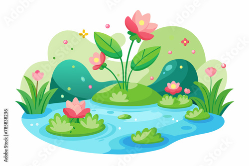 Water cartoon charming with flowers on a white background.