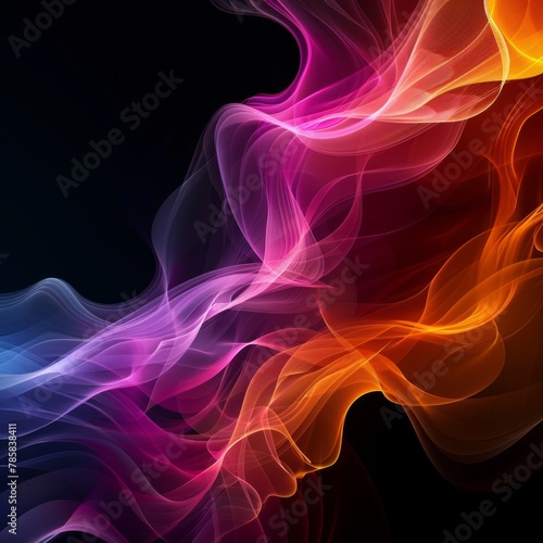 Blue flames dance in the smoke. Dark abstraction with smooth curves and fiery movement.