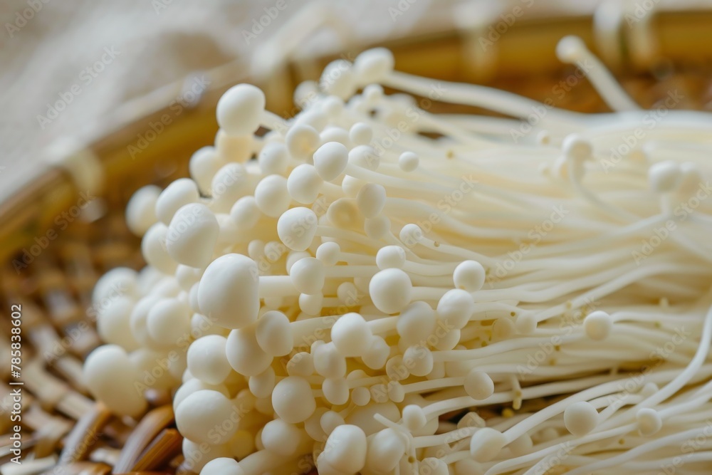 Enoki mushrooms in a basket Enoki mushrooms in a basket