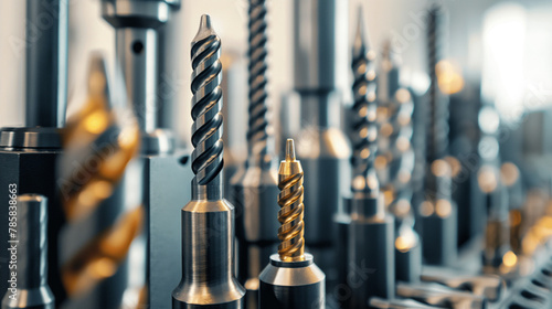 Display of industrial grade carbide drill bits and cutters Emphasis on its role in metalworking and precision manufacturing. photo