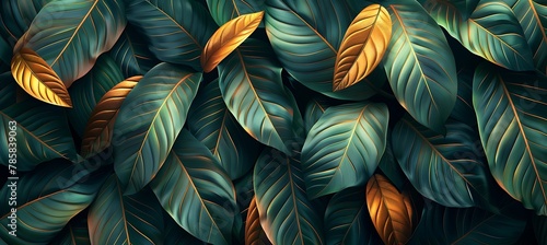 "Luxury Jungle: Green Leaf Pattern Background"